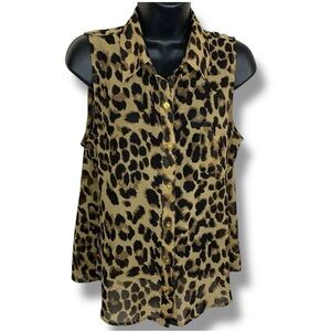 Juniors Large Leopard Print Sleeveless Button Up Blouse Mine Brand Pinup Punk